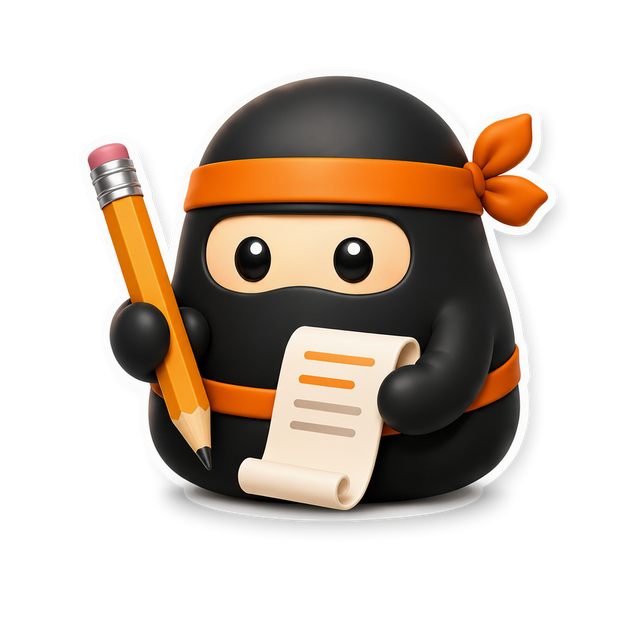 Humanio AI ninja mascot reviewing a draft